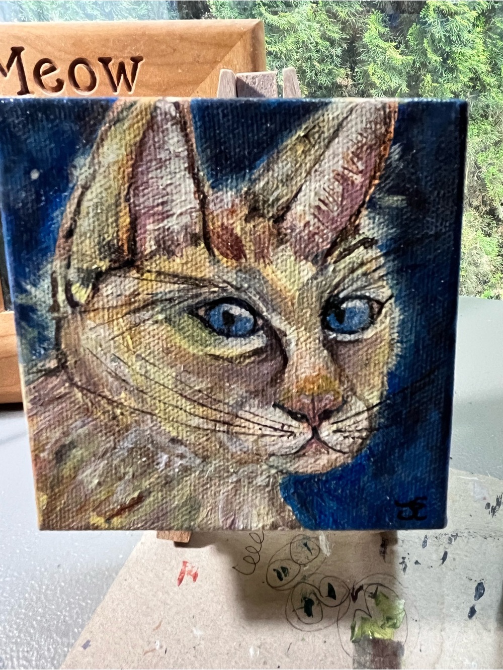 Original acrylic painting of blue eyed cat